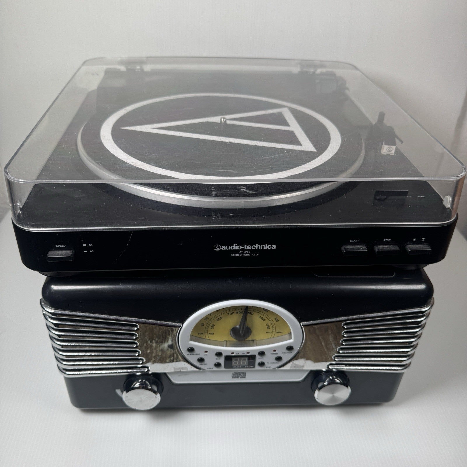 AS IS lot Of Two Turntables Audio Technica ATLP60 And Electro Brand Combo