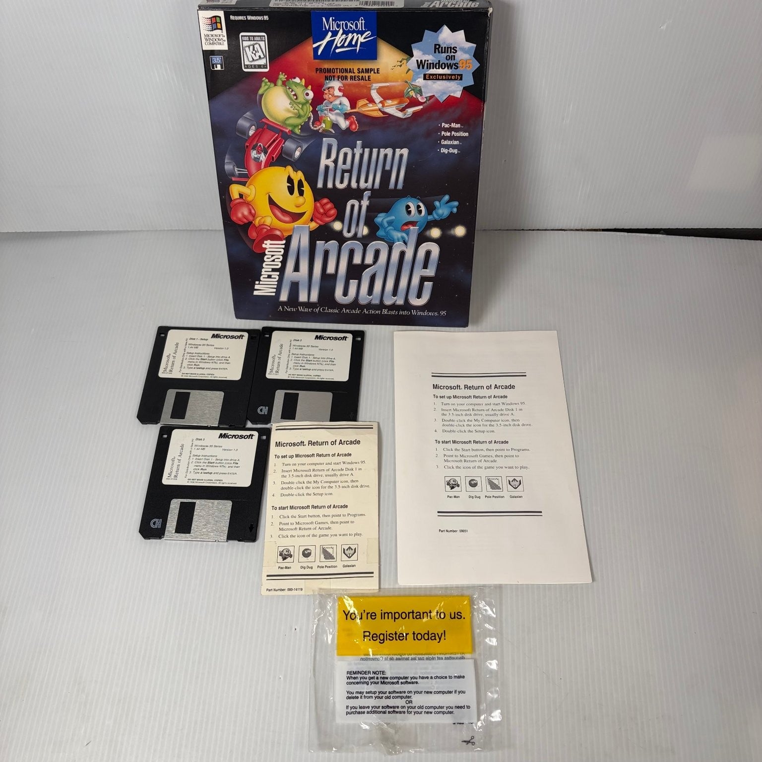Microsoft Return of Arcade Big Box PC 3.5" Floppy Windows 95 Video Game Namco