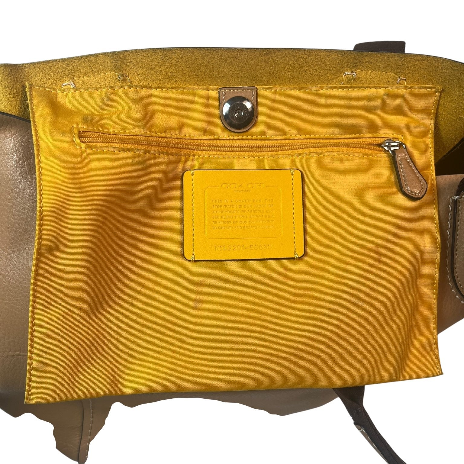 Coach Women's Large Saddle Leather Derby Tote Bag with Yellow Interior 58660