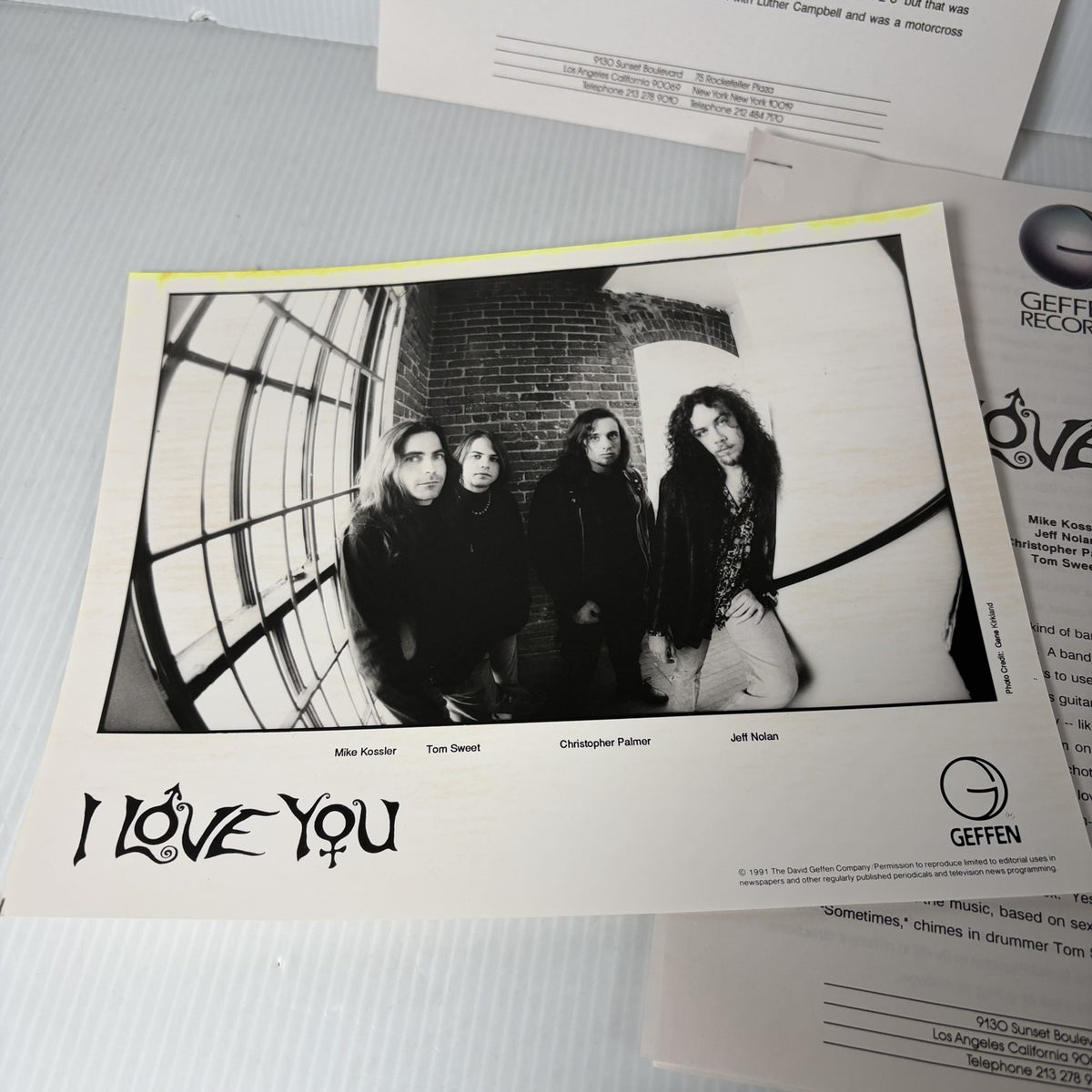 I Love You Band Geffen Records 1991 Press Kit with Photo & Bio Rock Music