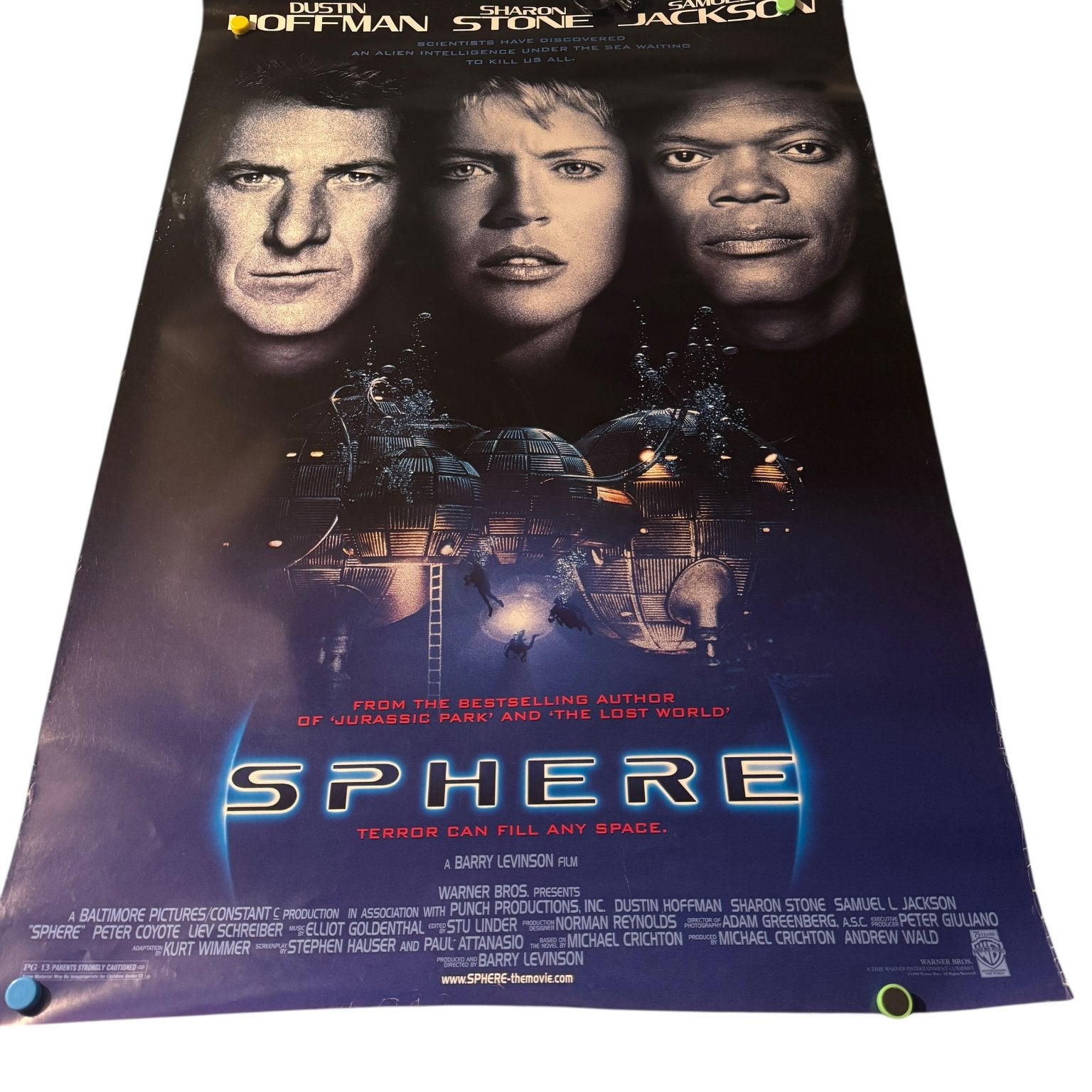 Sphere Vintage 1998 US One Sheet Movie Poster Sharon Stone Samuel L Jackson