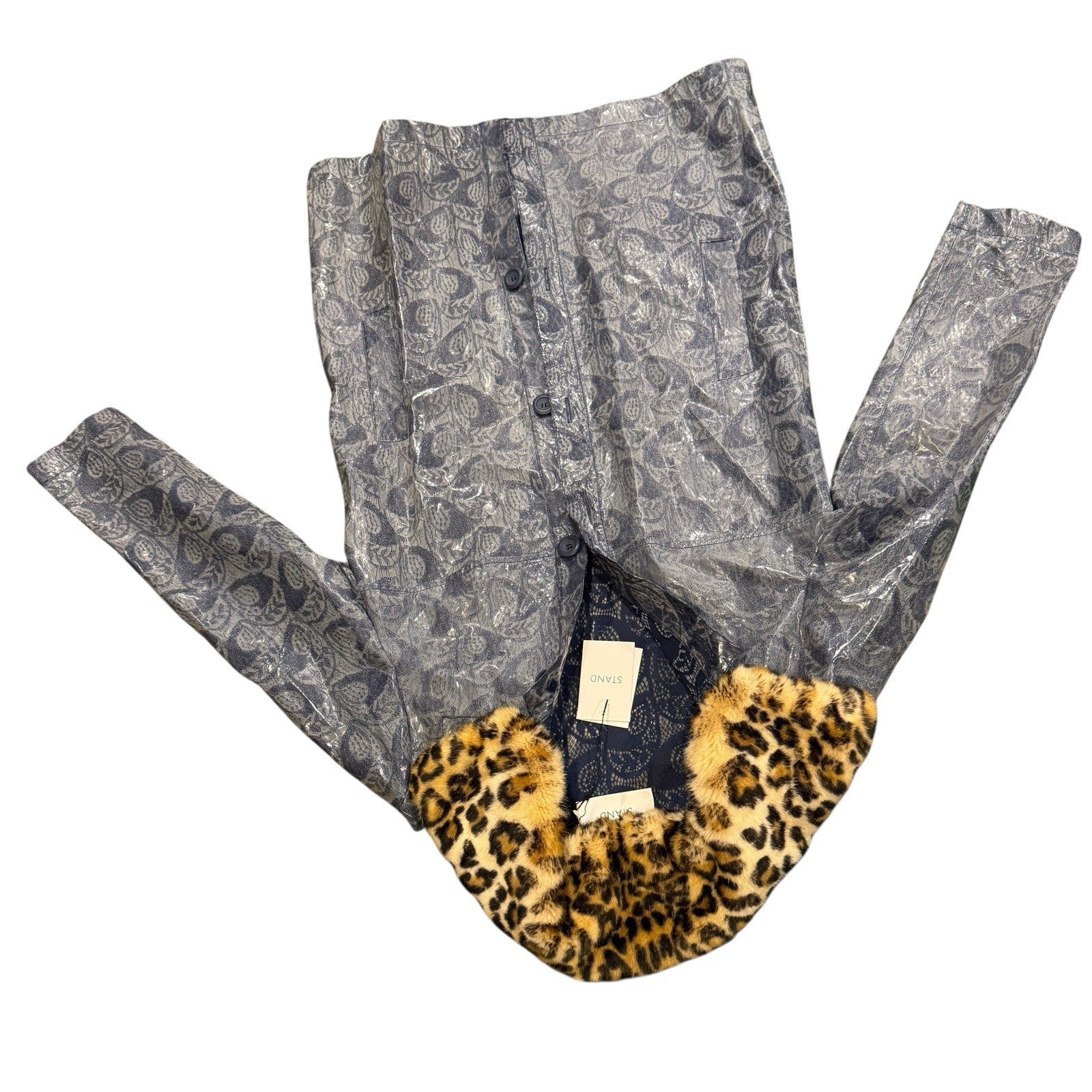 Stand Studio Designer Anais Rain Coat Long Dark Navy Translucent Sz 38 PVC Lace