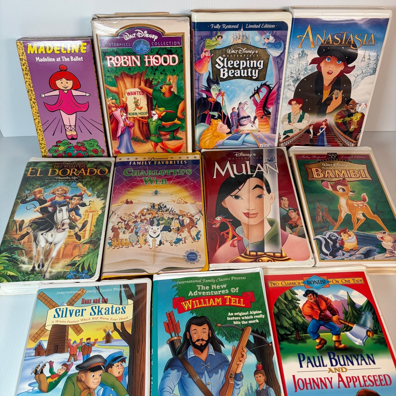 Disney & Animated Classics VHS Lot 11 Tapes Bambi Mulan Sleeping Beauty