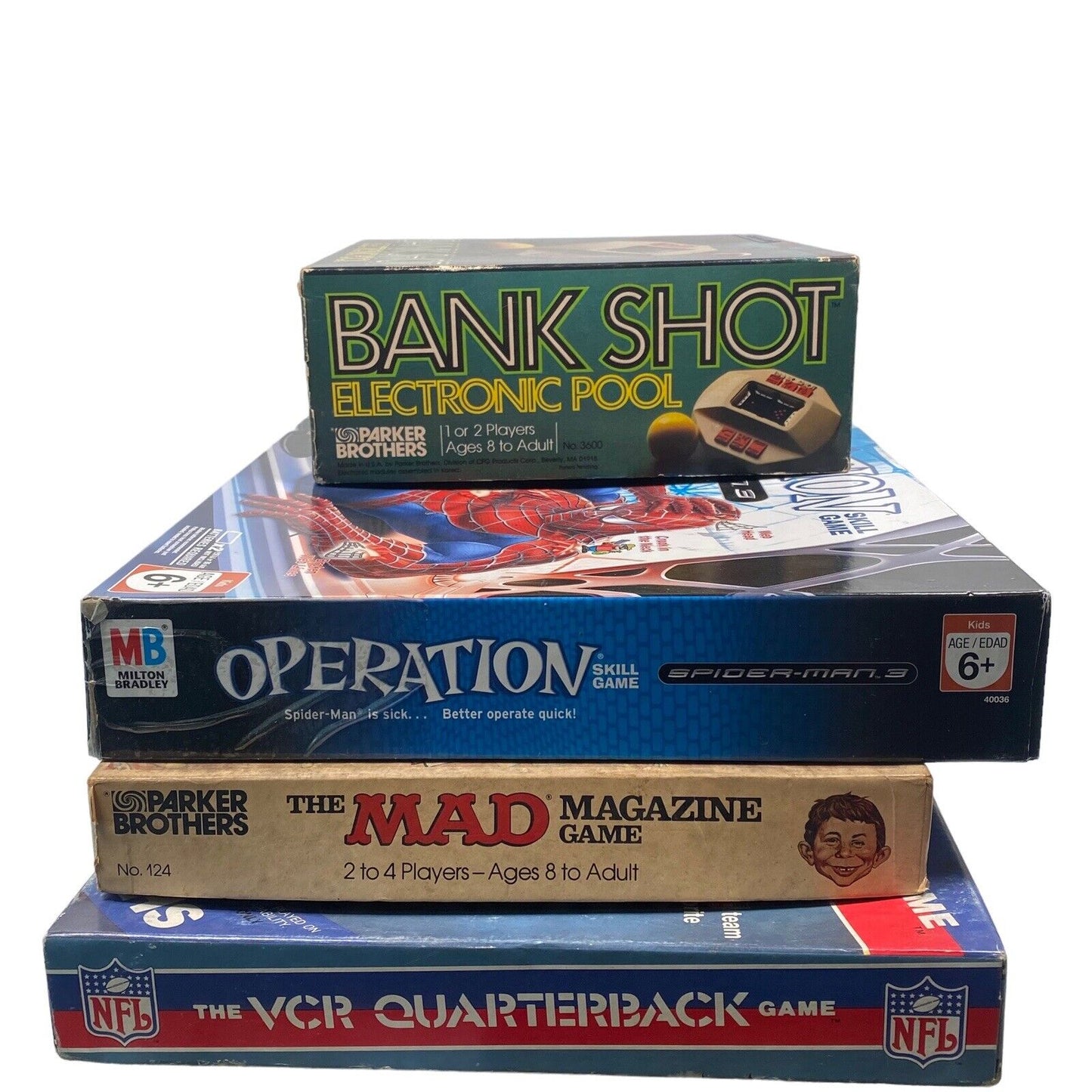 Mixed VTG Board Game Lot Mad Magazine VCR Quarterback Operation Bank Shot AS IS