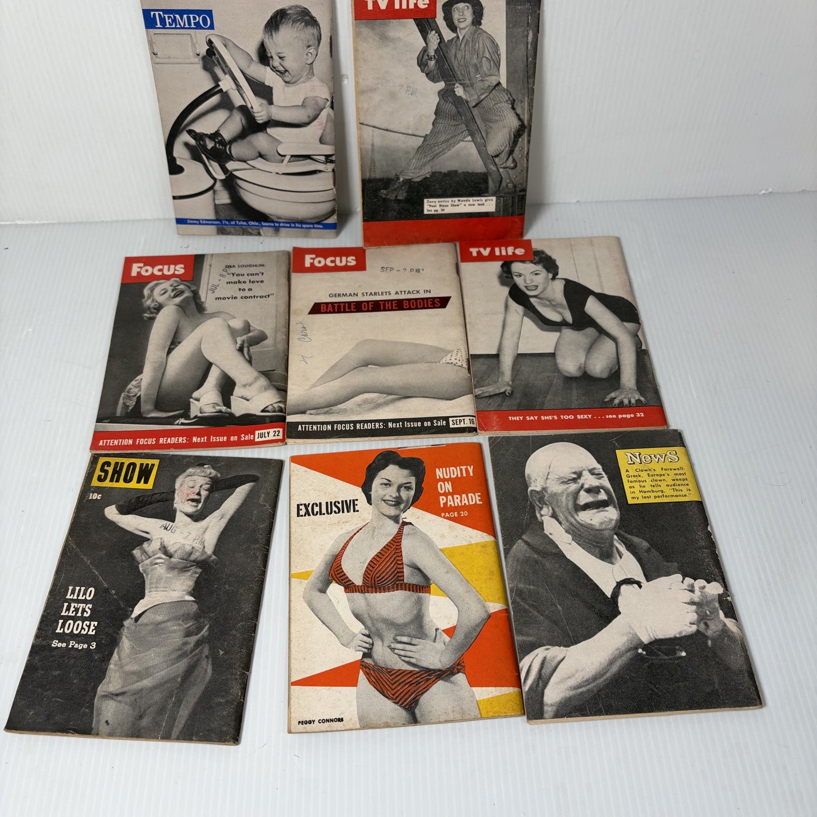 Vintage 1950s Magazine Lot Tempo TV Life Focus Show Exclusive News Pin-Up Bikini