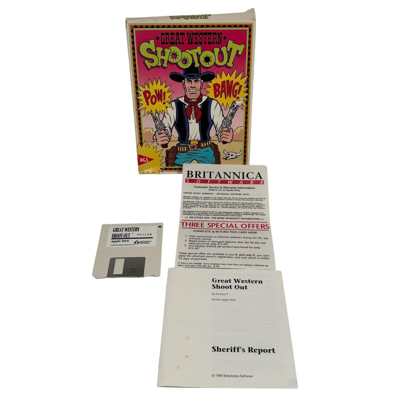 Great Western Shootout Apple IIGS 3.5" Floppy Game 1989 by Fanfare Complete CIB