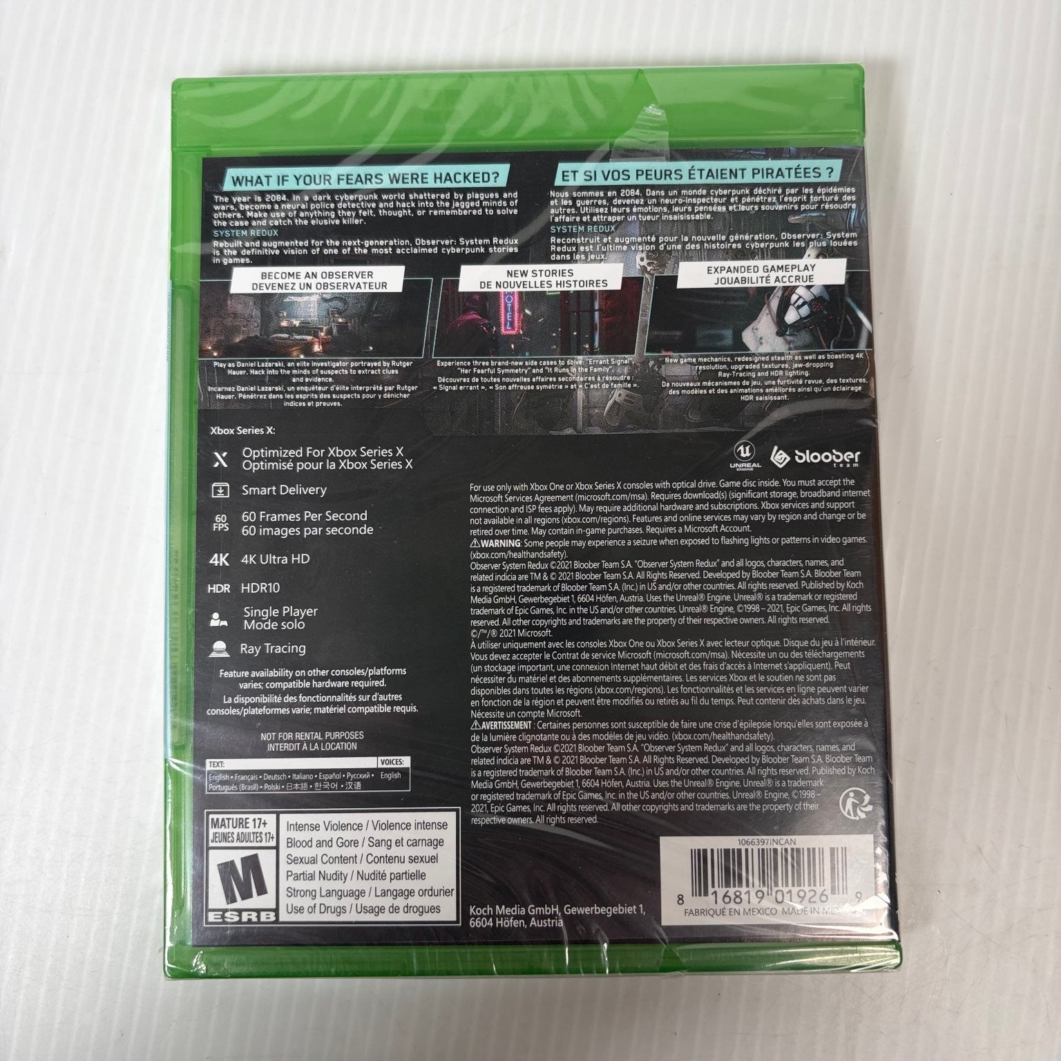 Observer System Redux Xbox Series X Xbox One Video Game 4K HDR Ray Tracing