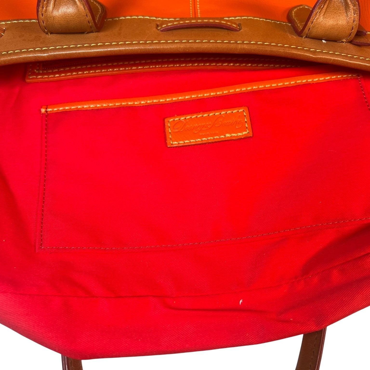 Vintage Dooney & Bourke Tote Bag Purse Saffiano Tassel Orange with Green Wallet