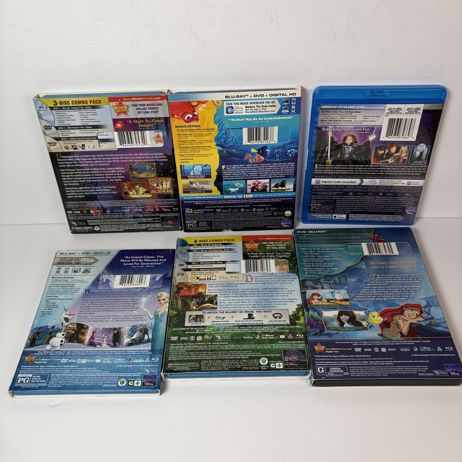 Disney Pixar Blu-ray DVD Lot of 6 Princess Frog Finding Dory Hocus Pocus Frozen