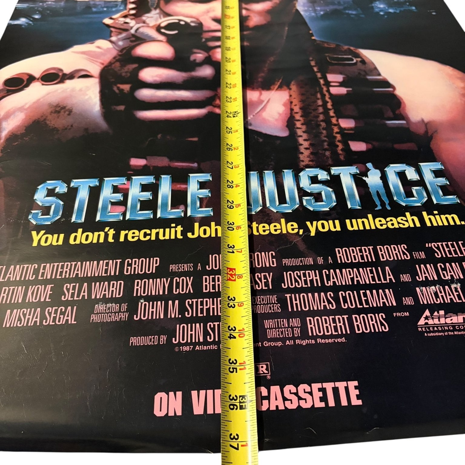 Vintage Steele Justice 1987 Video Store Movie Poster Action Thriller 37" x 23"