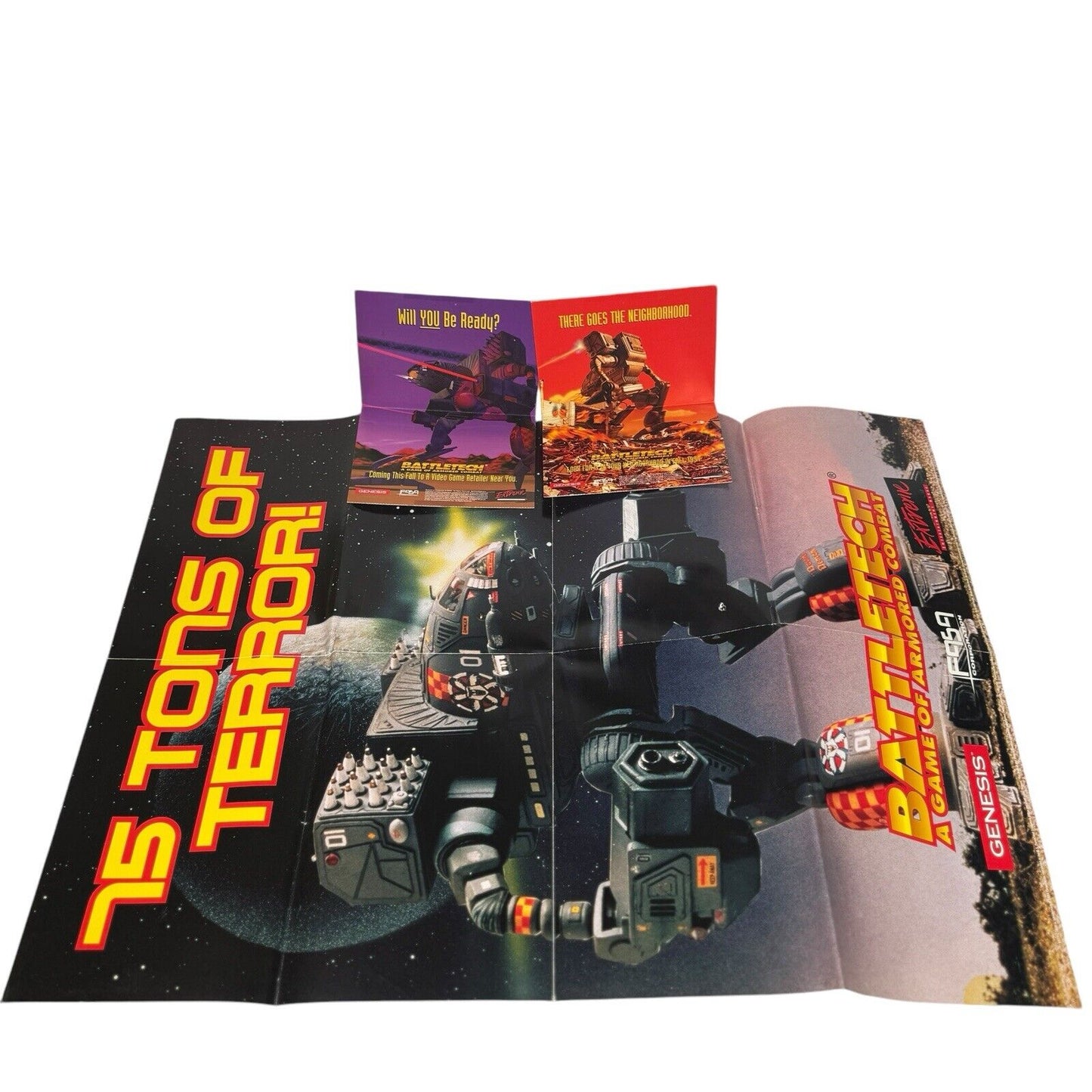 Rare BattleTech FASA Sega Genesis Poster w/ 2 Exclusive Postcards 17”x11”