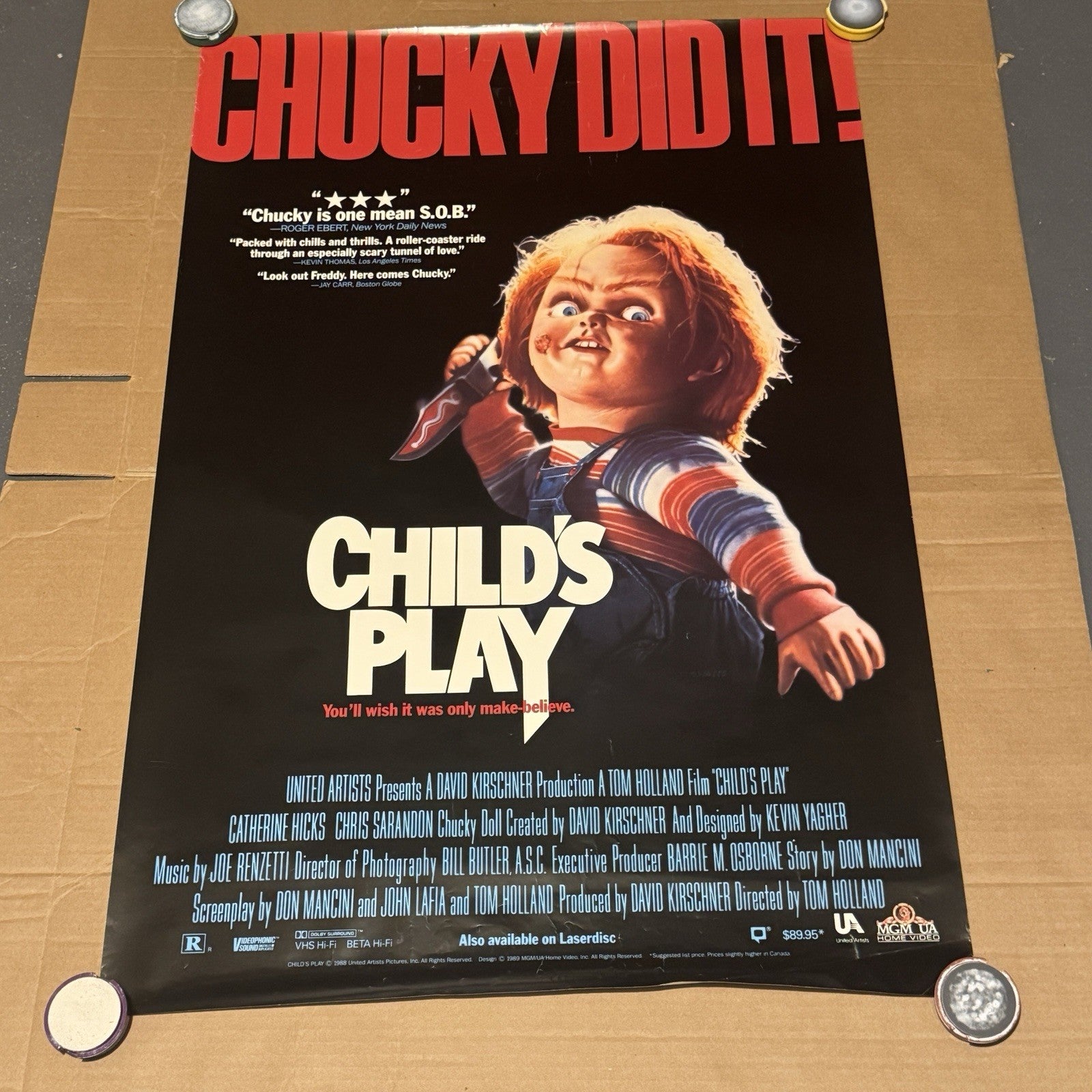 Vintage Child’s Play Movie Poster 1988 24x36 Chucky Did It Video Store One Sheet
