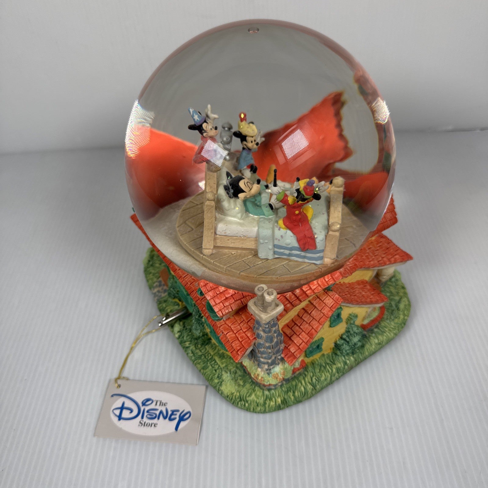 Disney Mickey Mouse in Bed Musical Snow Globe When You Wish Upon A Star W/ Tag