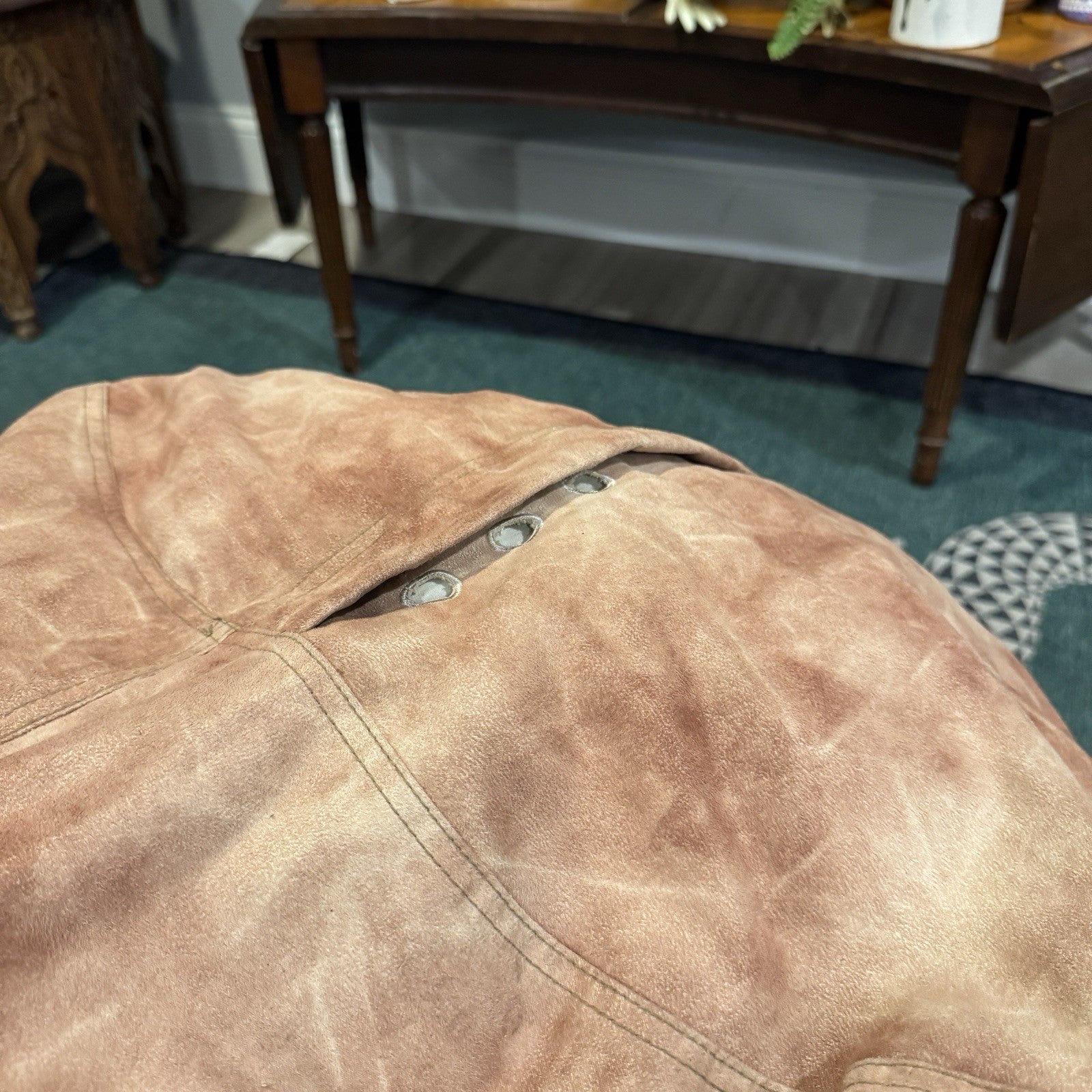 Lovesac Minisac Beige Microsuede Beanbag Mini Model Discontinued ~29” Diameter