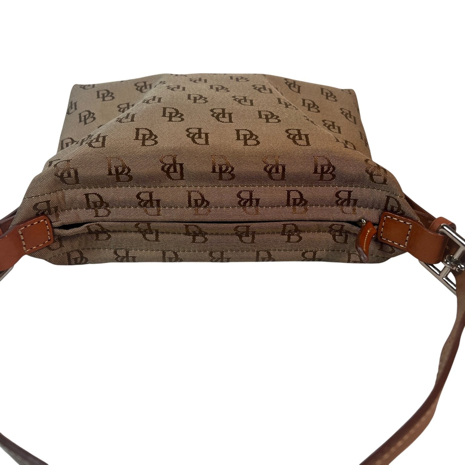 Dooney & Bourke Women's Monogram DB Logo Canvas Brown Shoulder Bag Leather Strap