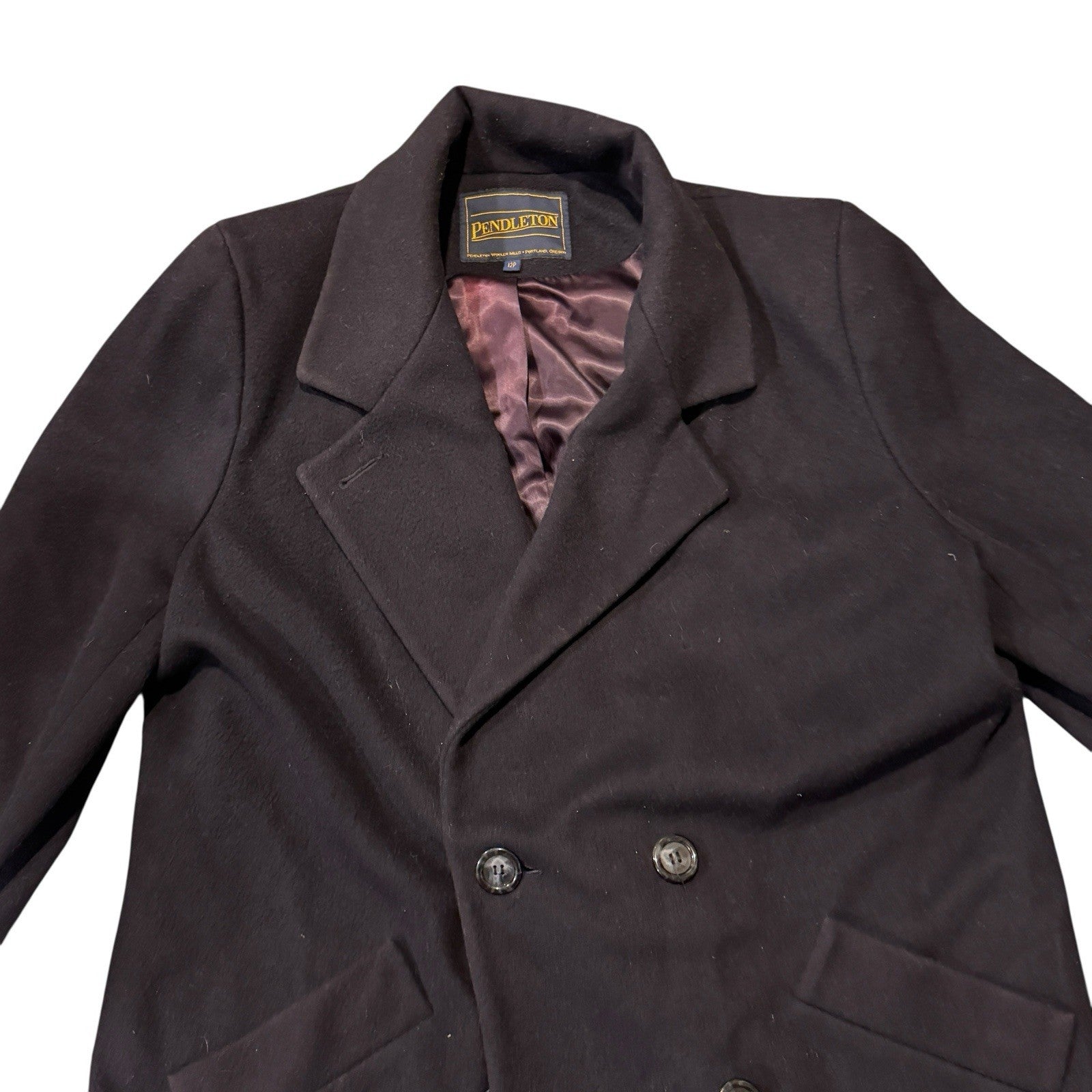 Pendleton Women’s Wool Trench Coat Double Breasted Petit Size 12p Navy