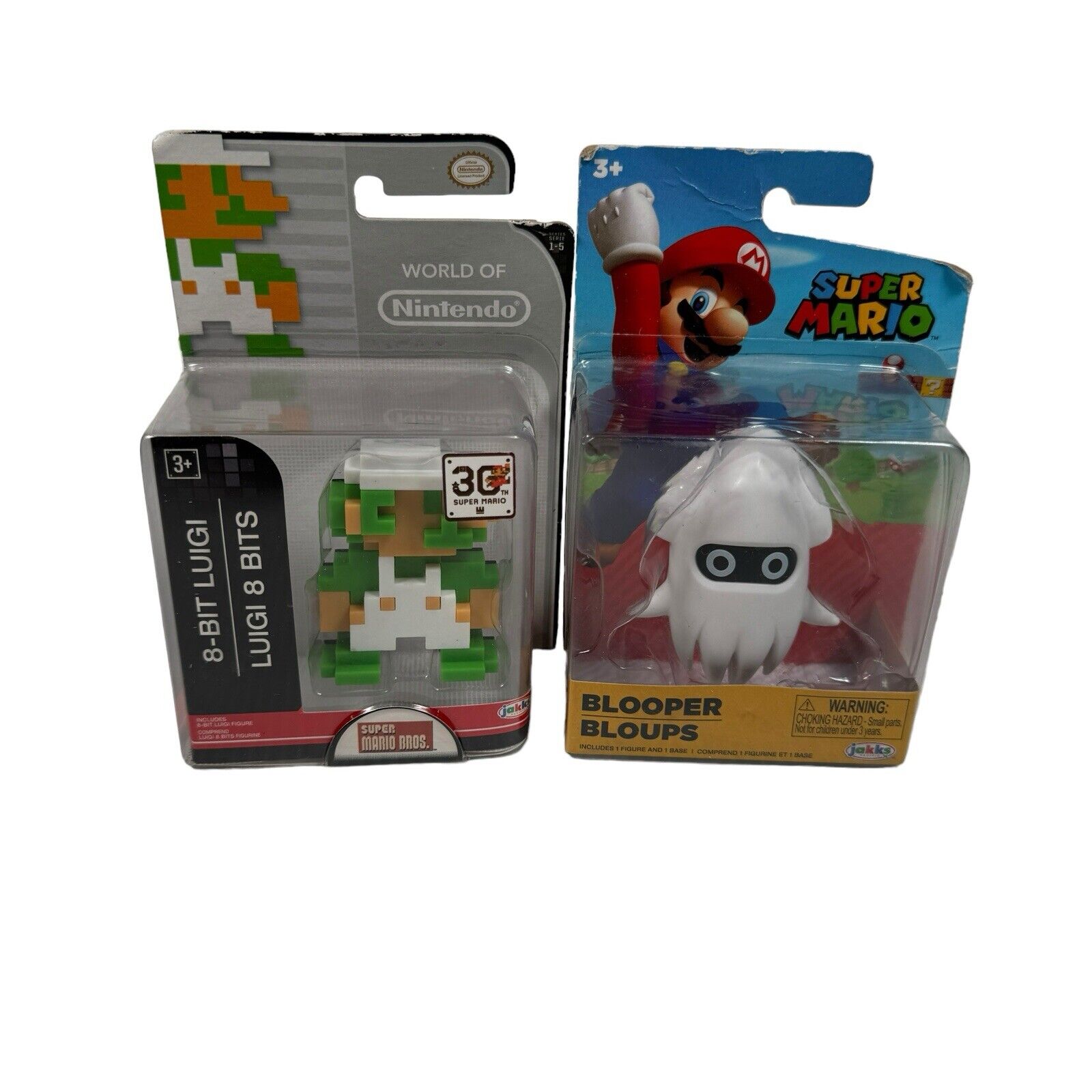 Lot Of 2 World Of Nintendo (WoN) 2.5” Figures 8-Bit Luigi And Blooper