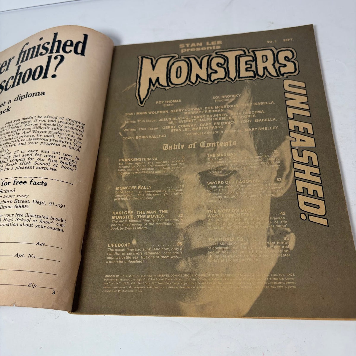 Monsters Unleashed! Magazine No. 2 September 1973 Frankenstein Boris Vallejo