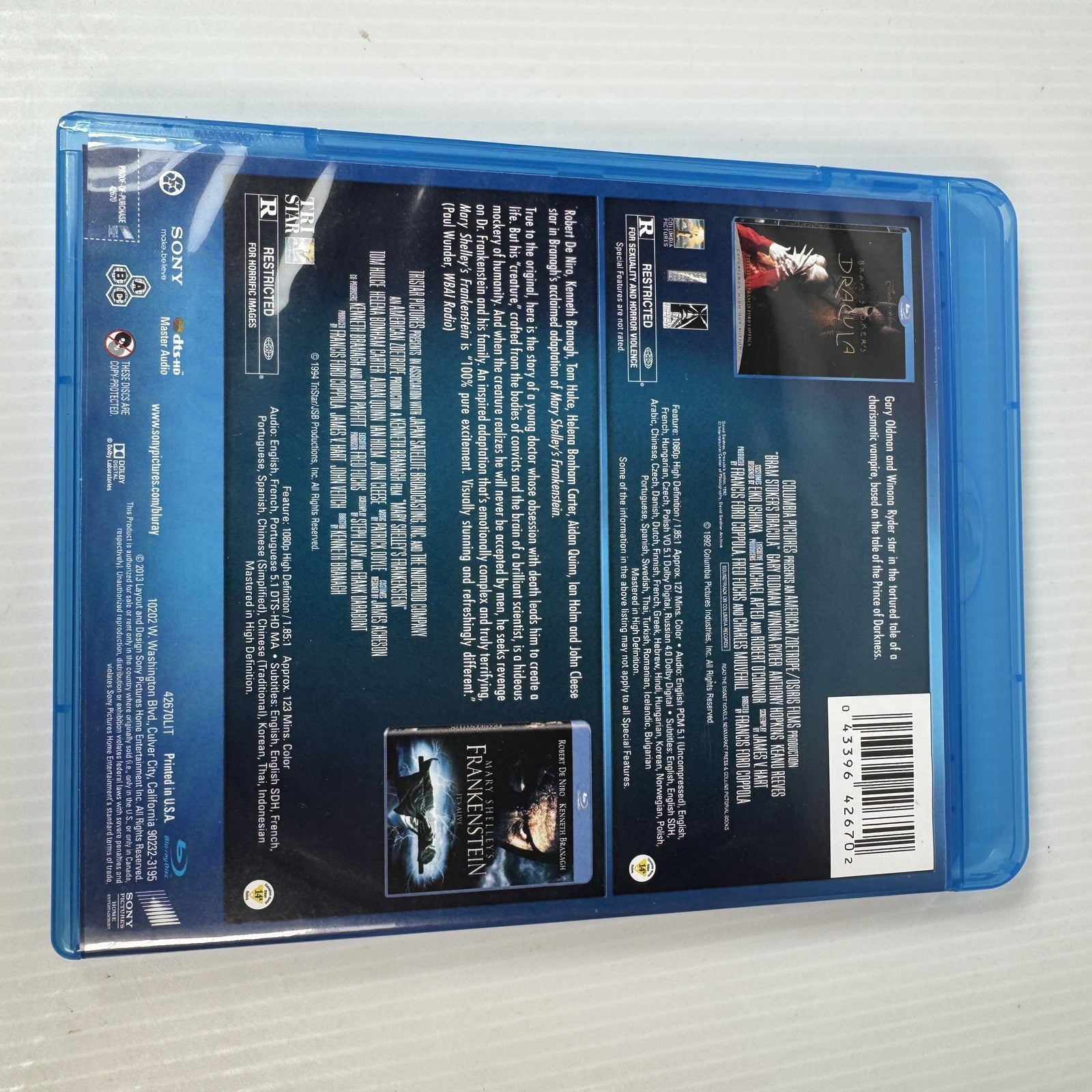 Bram Stoker's Dracula & Mary Shelley's Frankenstein Blu-ray 1994 Double Feature