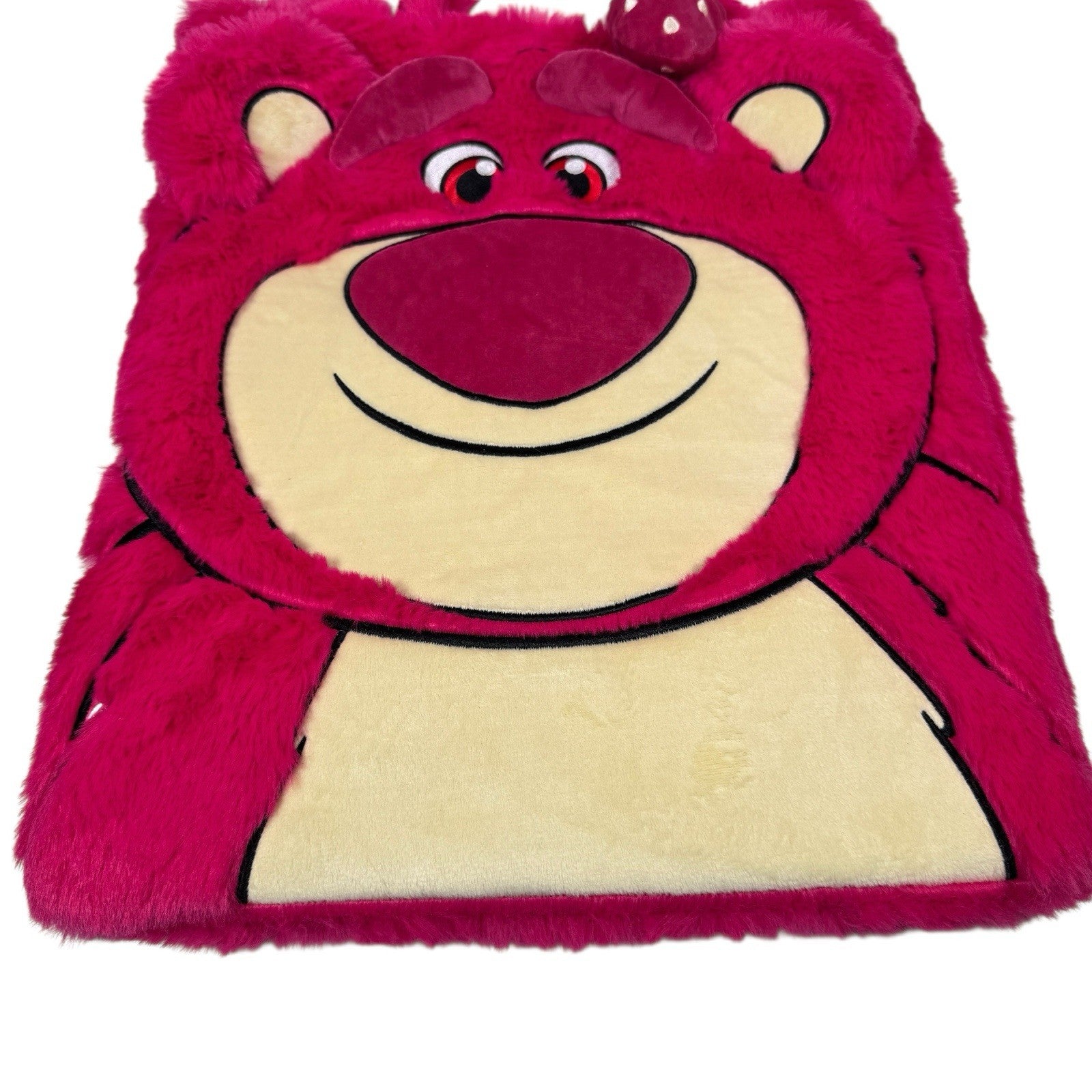 Disney Parks Toy Story Lotso Fluffy Plush Tote Bag 2025 with Strawberry Charm
