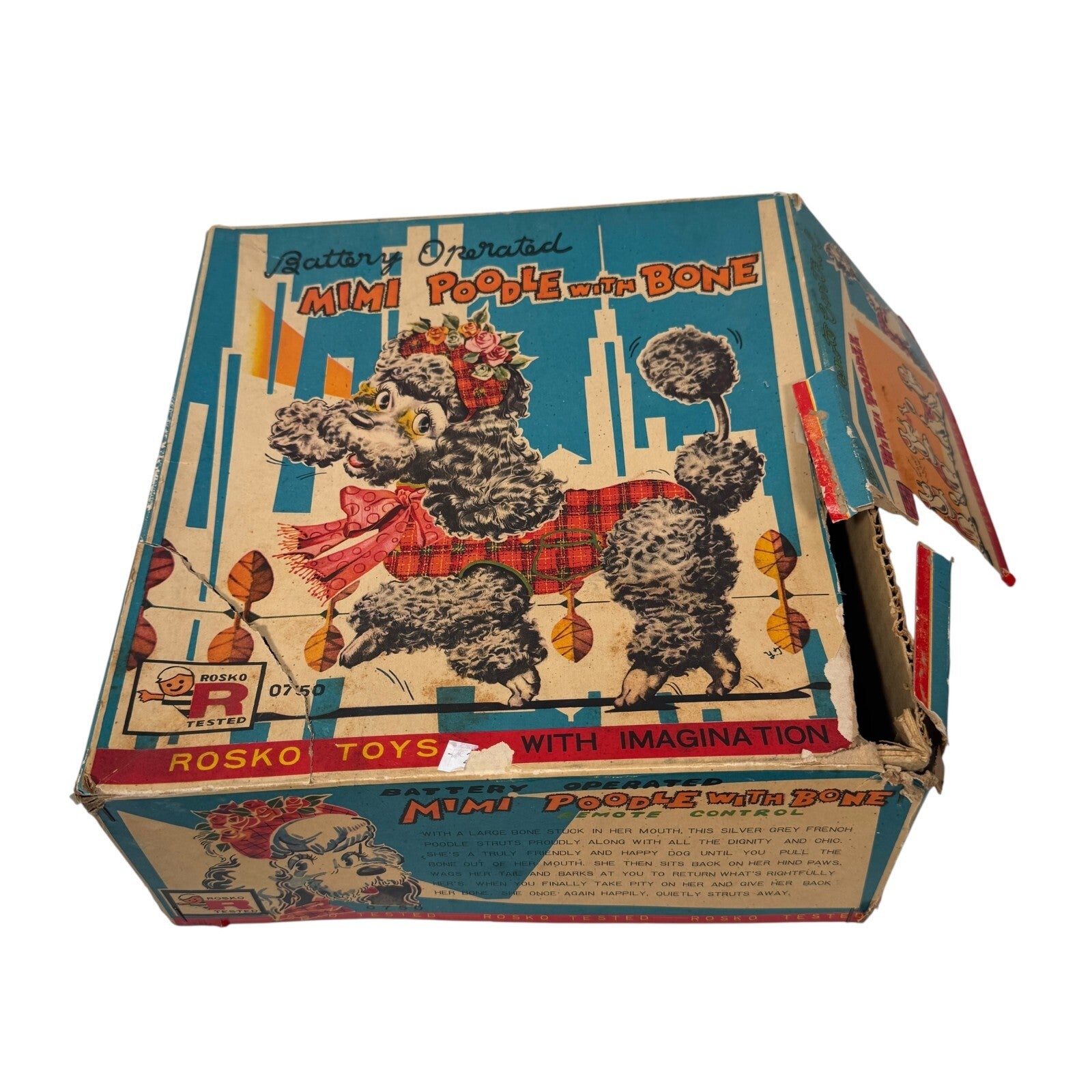 VTG 1960s Rosko Japan Battery Operated Mimi Poodle Toy W/ Bone (Read Desc)