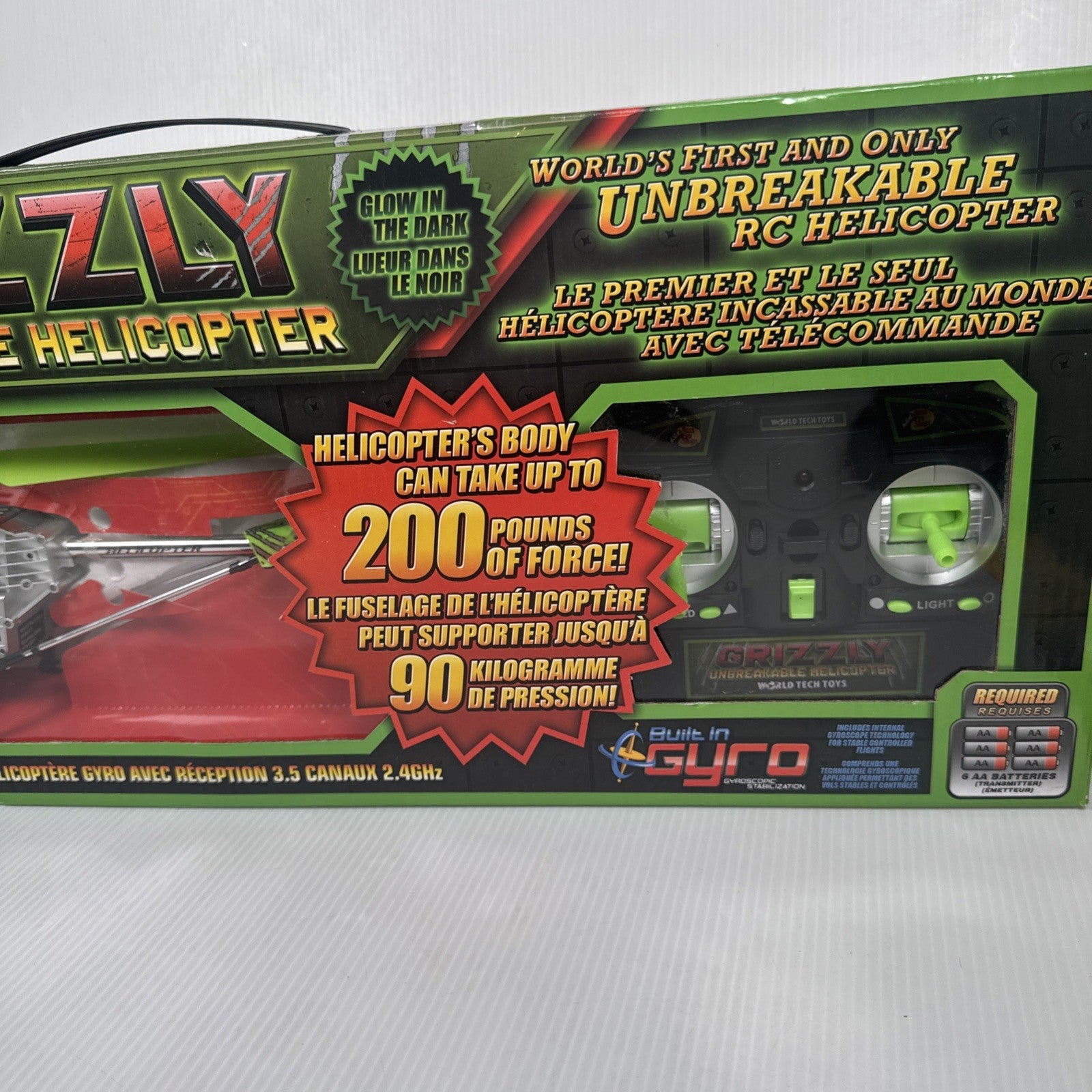 Grizzly Remote Control Unbreakable Helicopter World Tech Toys Glow In The Dark