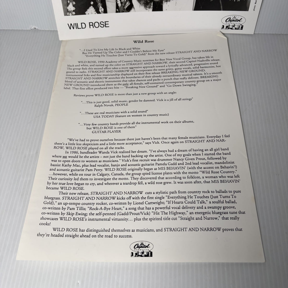 WILD ROSE Country Music Band Promo Photo 1990 Capitol Records Press Kit