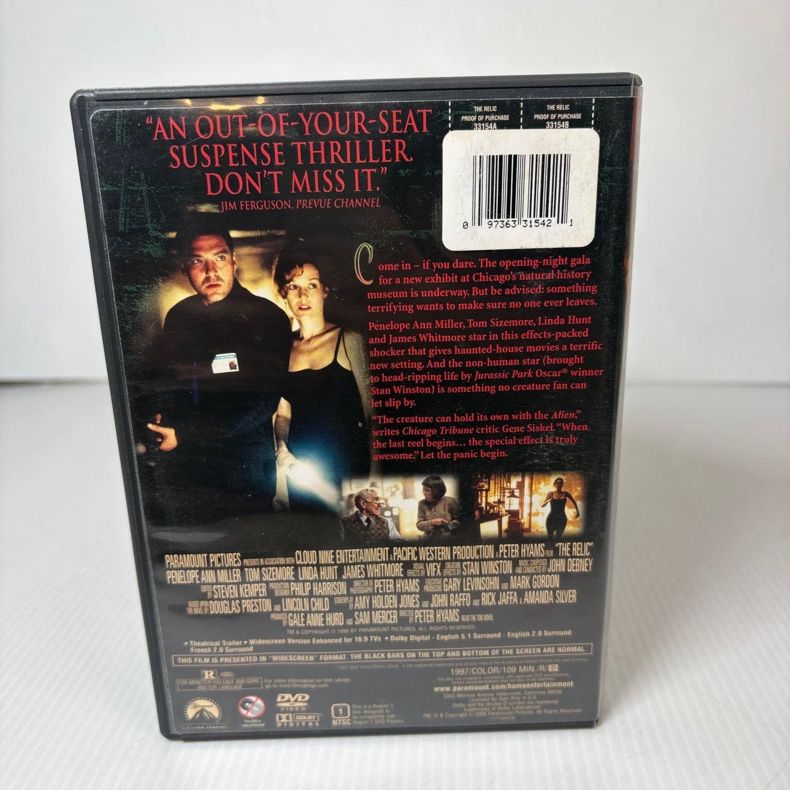 The Relic DVD 1997 Widescreen Penelope Ann Miller Tom Sizemore Peter Hyams