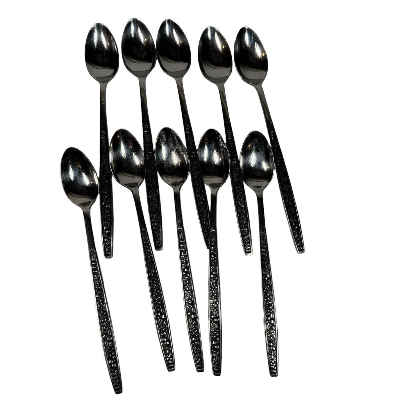 Pageant Harvest Dessert Spoons Stainless Flatware Japan Fruit Pattern Set of 10