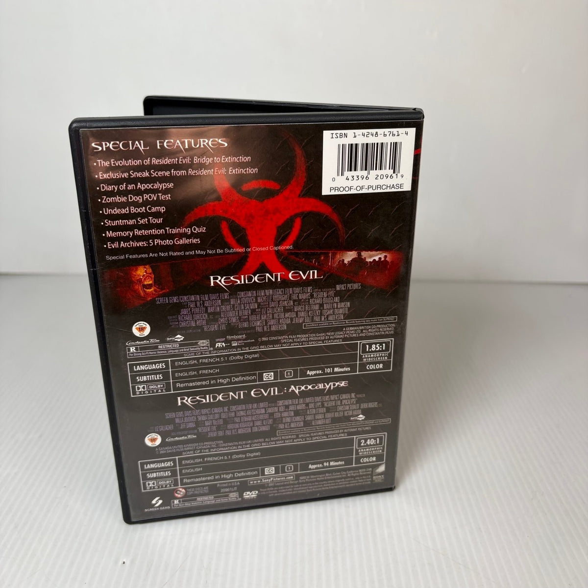 Resident Evil / Apocalypse DVD Resurrected Edition Milla Jovovich 2-Disc Set