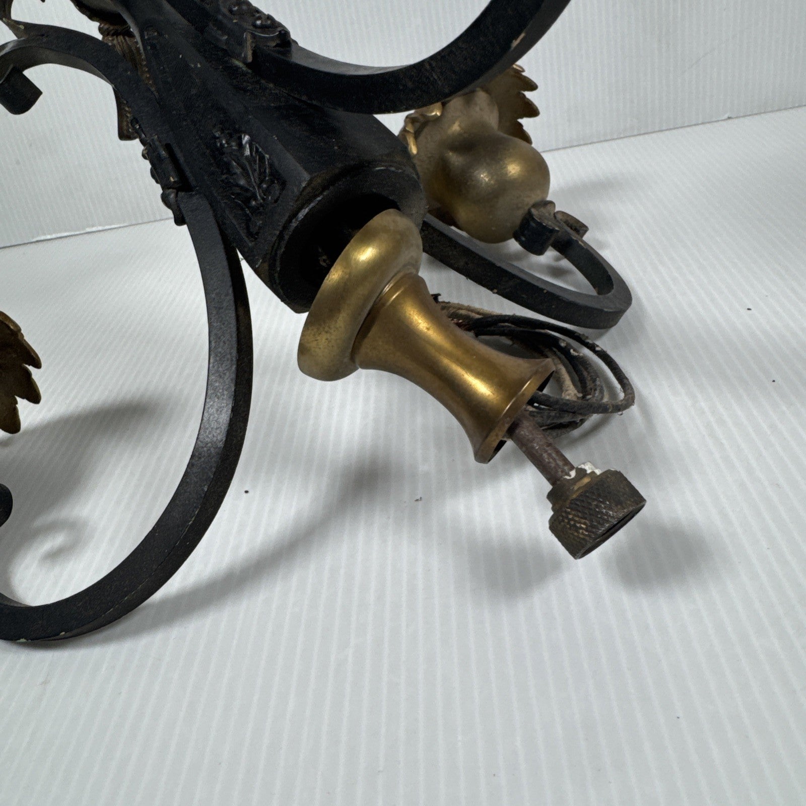Lot Of 2 Antique Cast Metal Light Fixtures Sconce & Chandelier Untested As Is