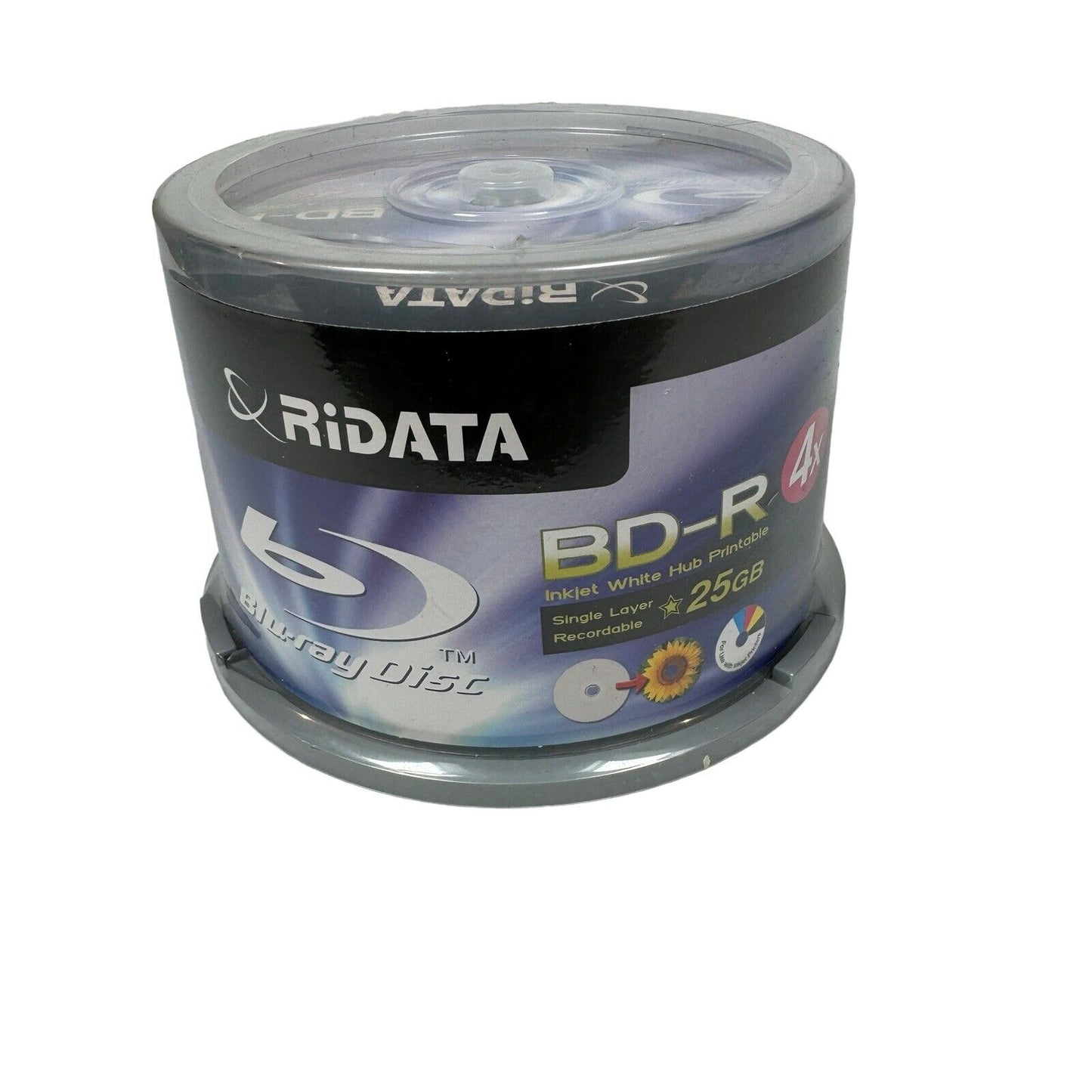 Ridata BD-R 4x 25GB Blu-ray Media White Inkjet Hub Printable Discs - Pack of 50