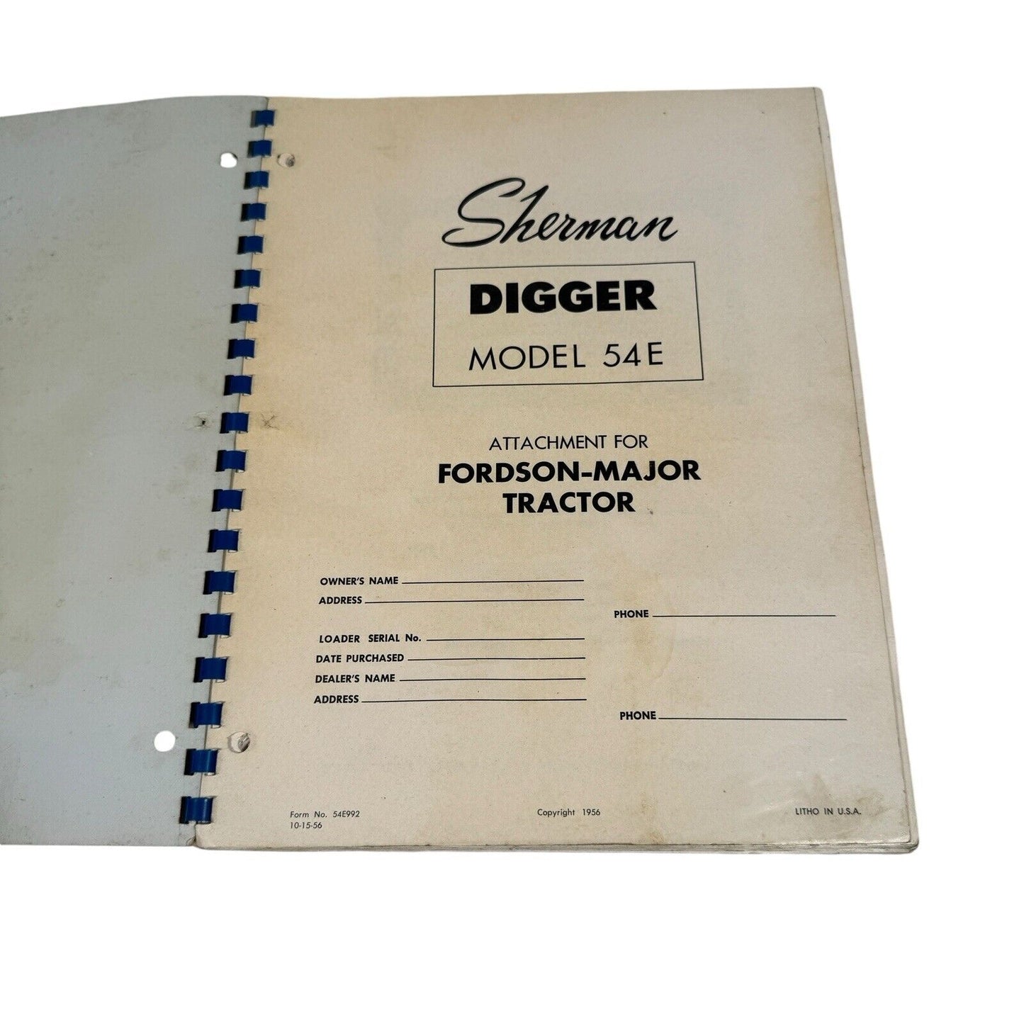 Sherman Digger Model 54E Owner’s Manual OEM 1956 Litho Book