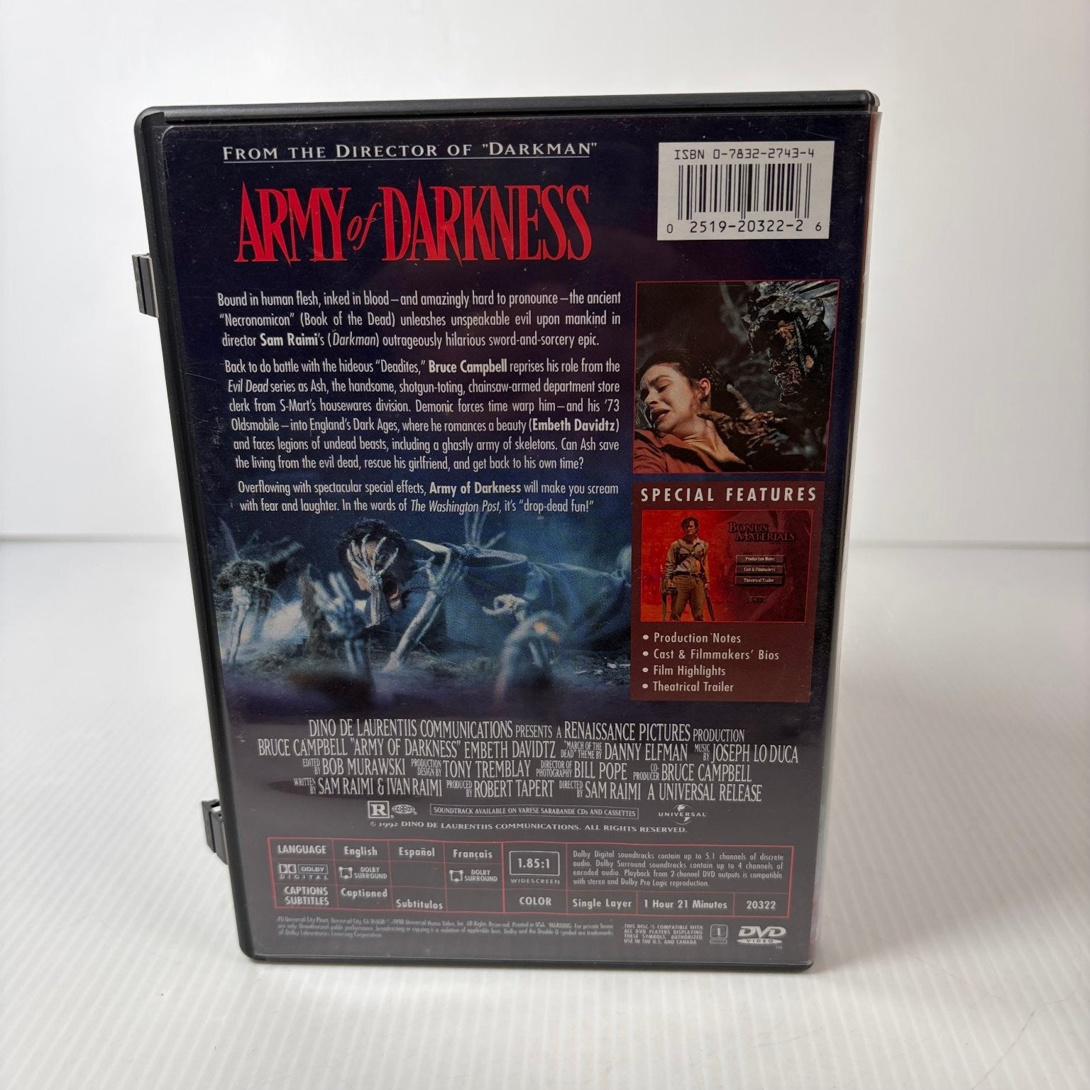 Army of Darkness DVD 1992 Widescreen Bruce Campbell Sam Raimi Horror Fantasy
