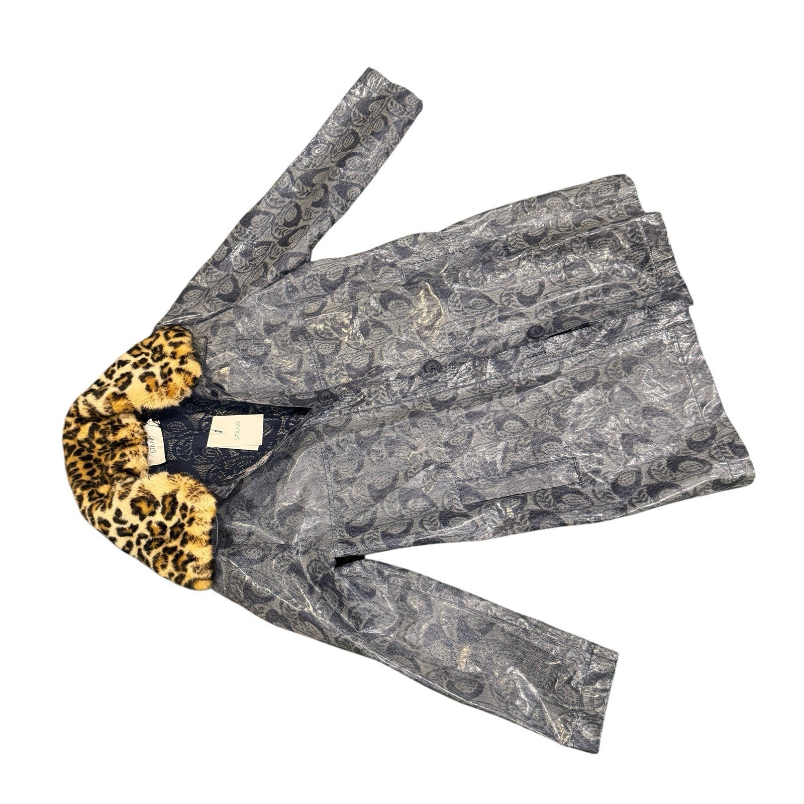 Stand Studio Designer Anais Rain Coat Long Dark Navy Translucent Sz 38 PVC Lace