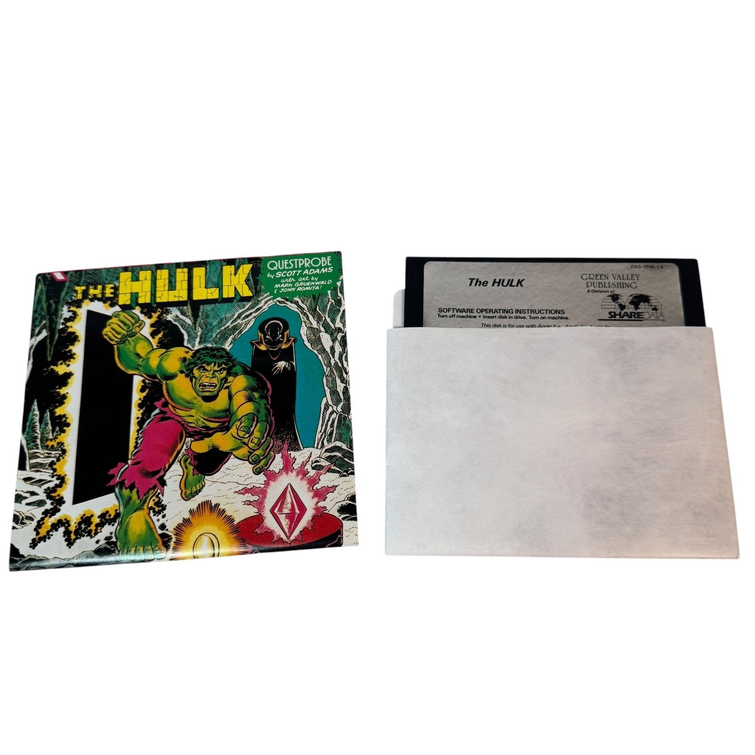 Vintage The Hulk Questprobe Apple II Video Game Marvel Adventure 5.25" Floppy