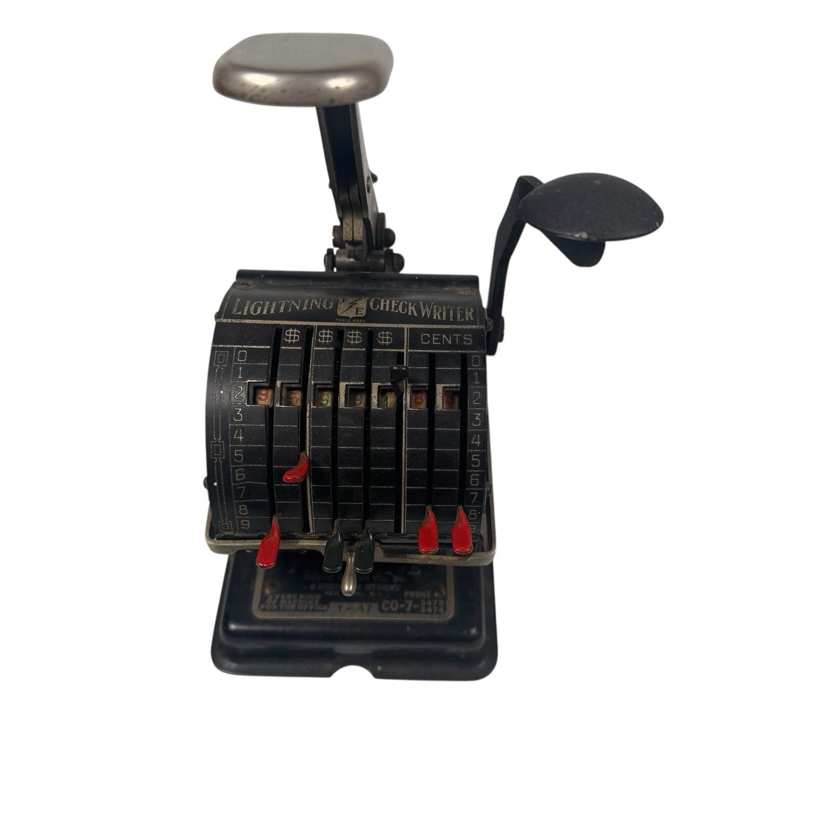 Antique Protective Check Writer Co. Lightning Check Writer Machine CO-7