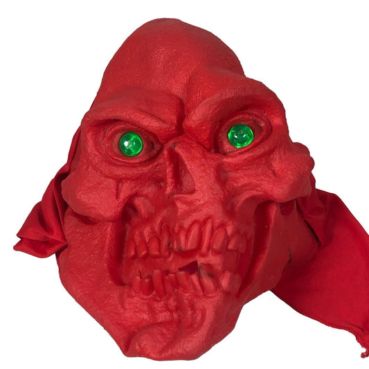 Vintage 90s Topstone NU-SKIN Light Up Halloween Mask  Red Skull With Green Eyes