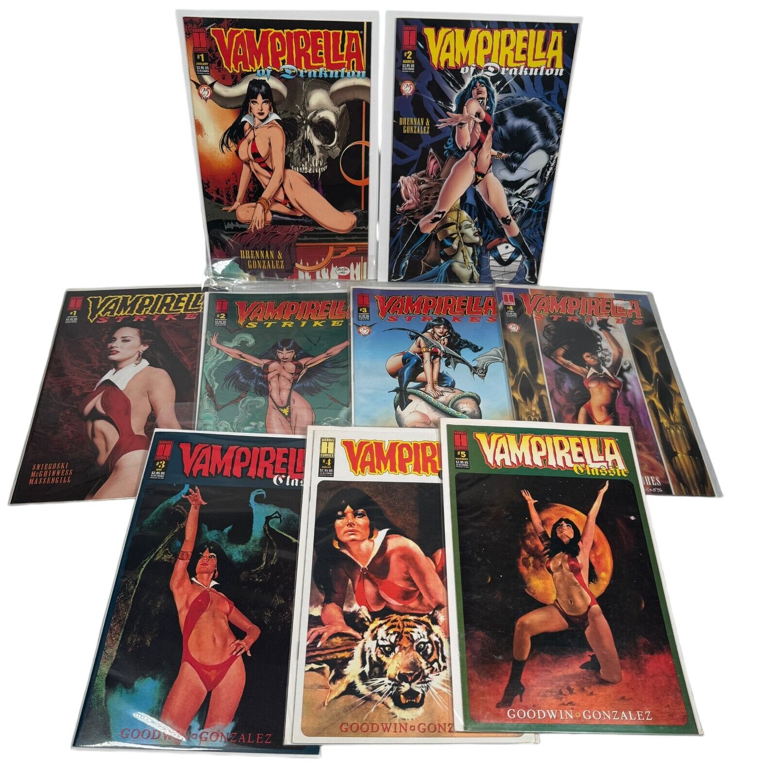 Lot of 9 Vampirella Comics Various Harris Series Strikes, Of Drakulon, Classic