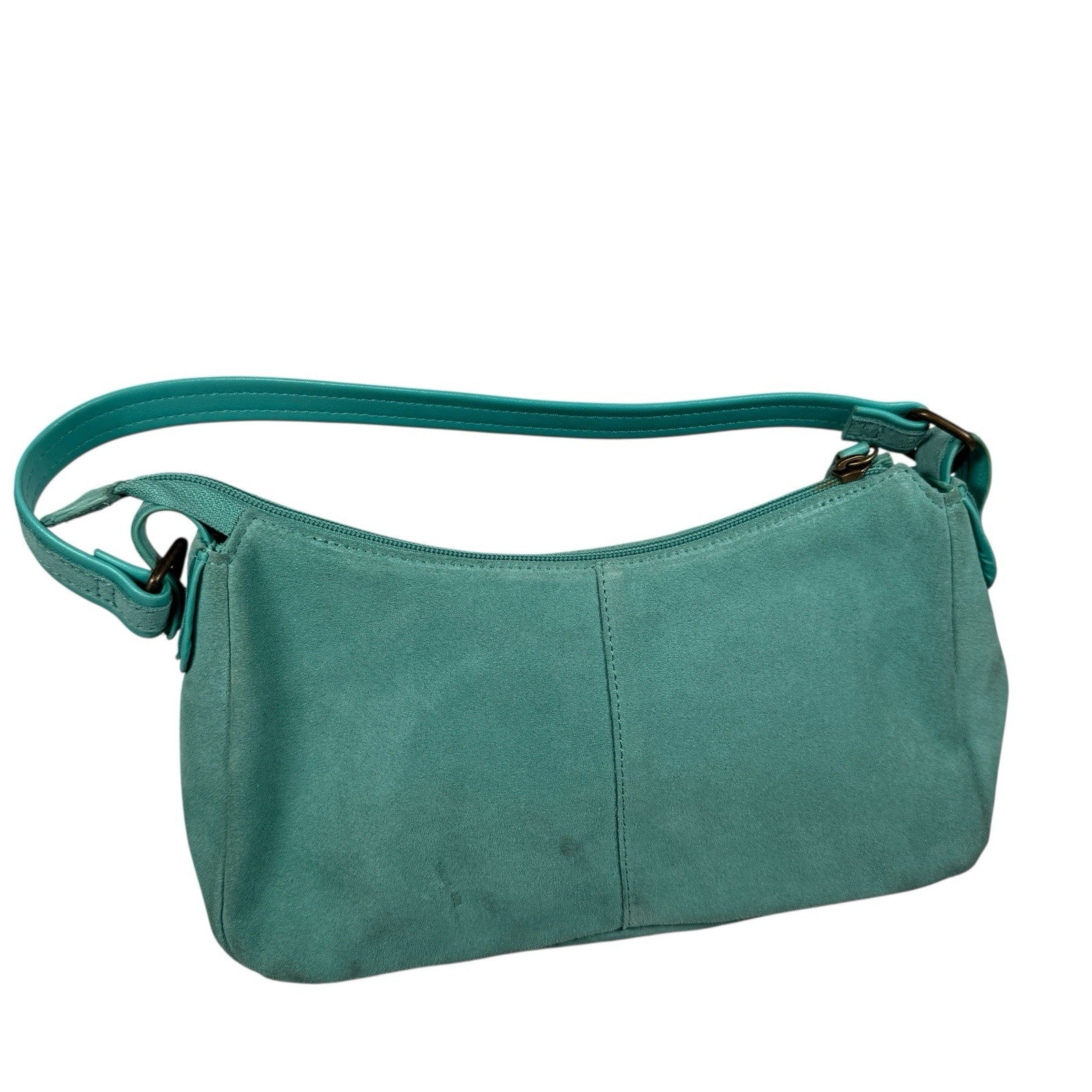 Vintage Gap Shoulder Bag Fall 2005 Aqua Blue Suede with Y2K Sunglasses