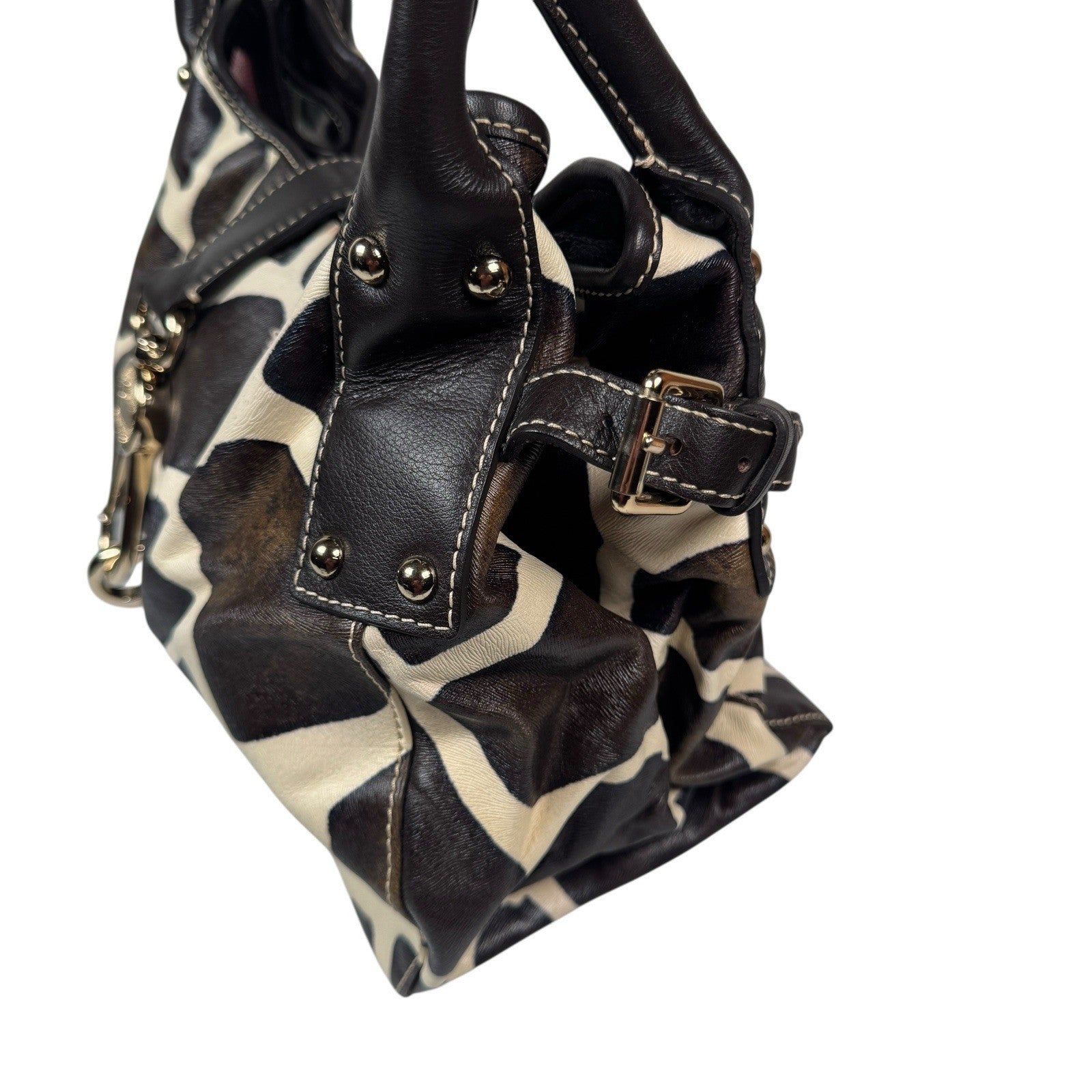 Dooney & Bourke Giraffe Print Leather Satchel Handbag Purse W/ Duck Hook & Loop