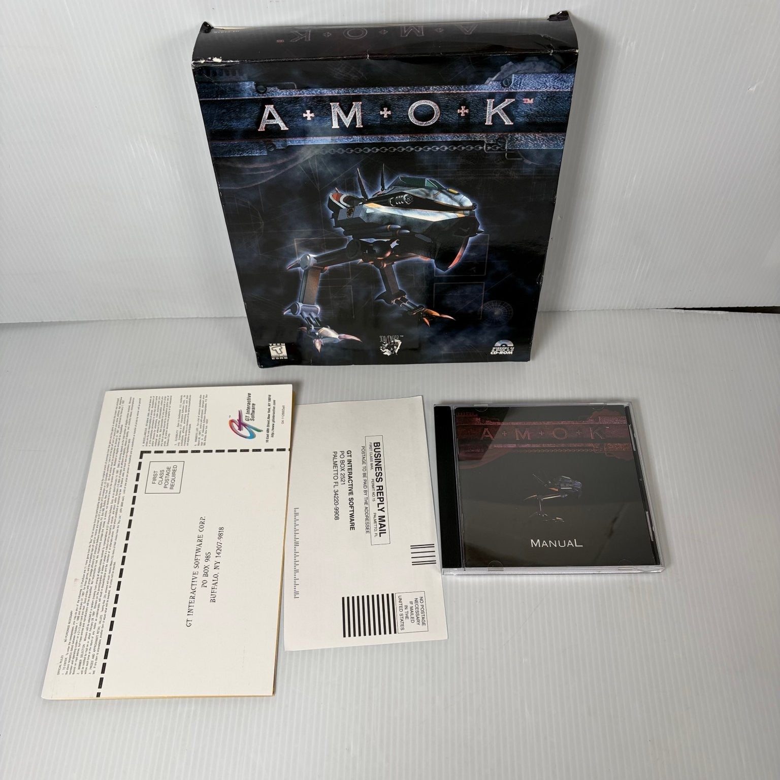 AMOK PC CD-ROM Big Box Video Game Action Shooter Mech Combat Complete