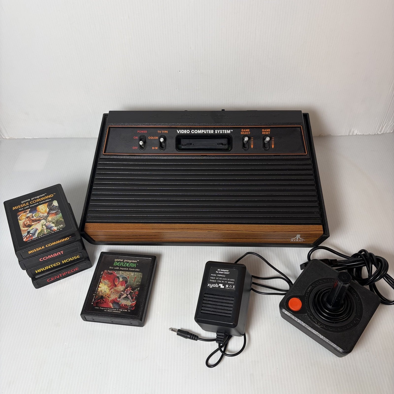 Atari 2600 Video Computer System Console Tested & Working w/ Joystick + 5 Games