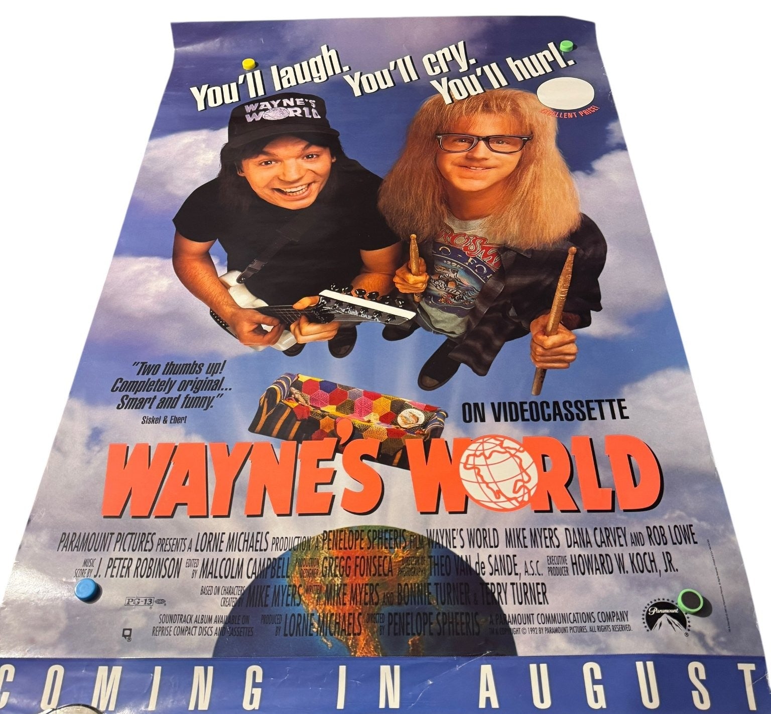 Vintage Wayne's World 1992 Video Store Poster Paramount Comedy 27"x41"