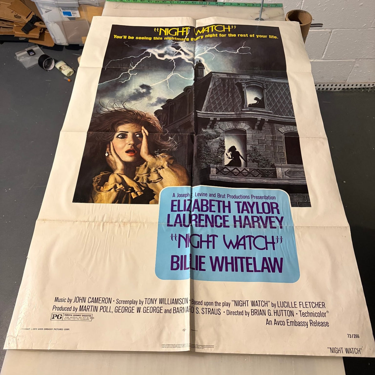 Vintage Night Watch 1973 One Sheet Movie Poster Elizabeth Taylor Laurence Harvey