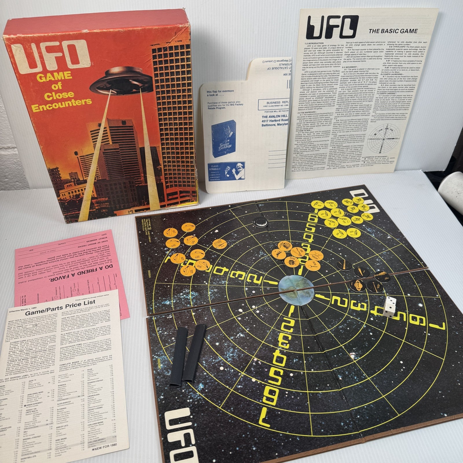 Vintage 1976 UFO Game Avalon Hill Board Game Complete Set Rare Close Encounters