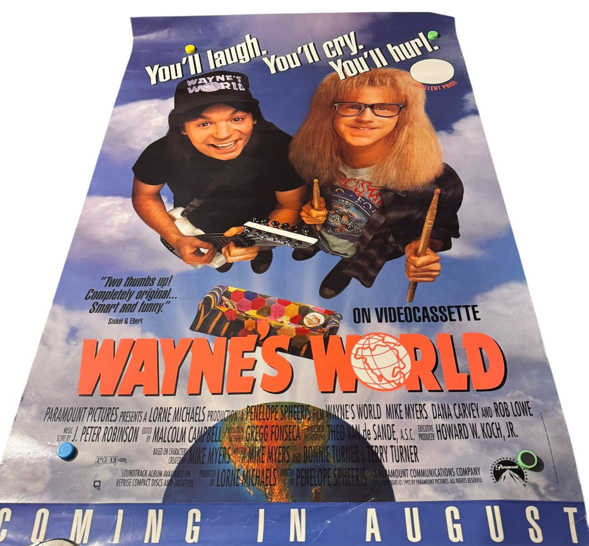 Vintage Wayne's World 1992 Video Store Poster Paramount Comedy 27"x41"