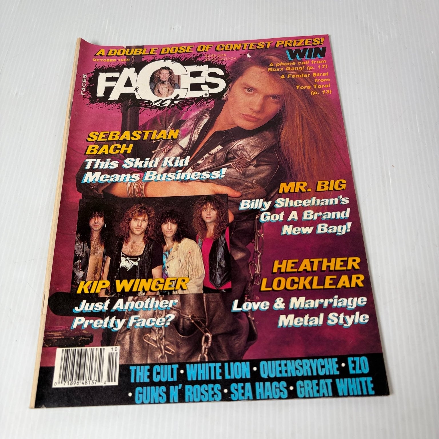 Faces Rocks October 1989 Sebastian Bach Skid Row Hair Metal Magazine w/ Pull-out