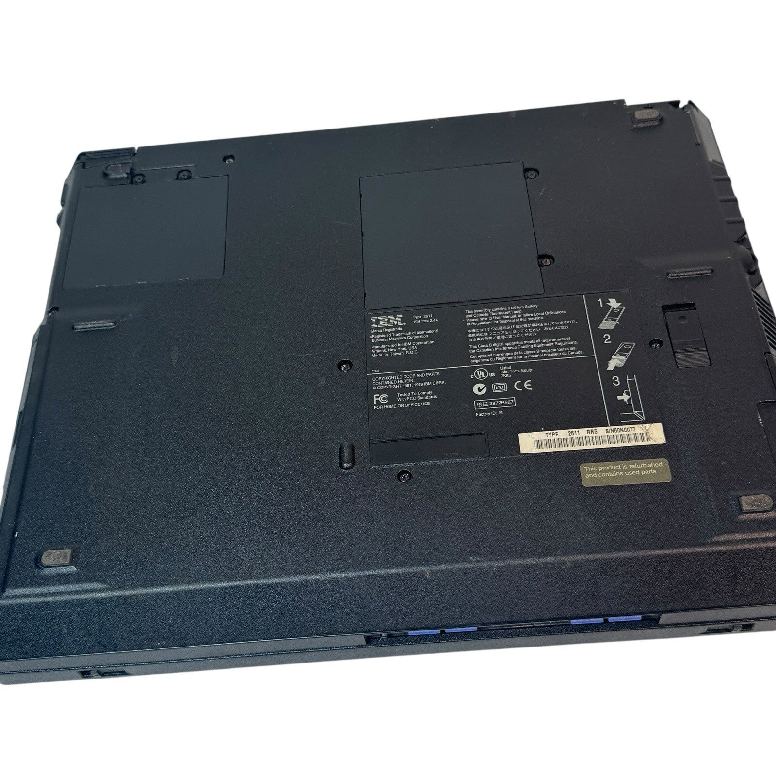 IBM ThinkPad i Series Type 2611 Laptop Powers On Black Screen Needs Battery