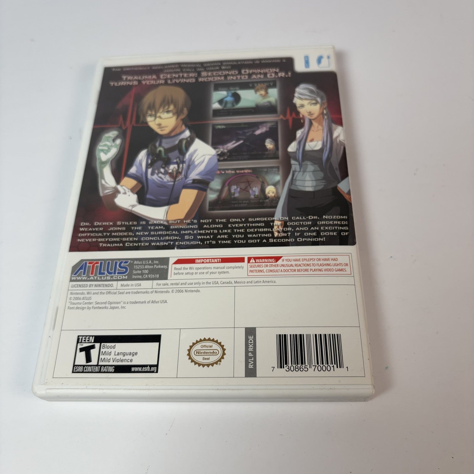 Trauma Center: Second Opinion Nintendo Wii (2006) Complete w/ Manual & Case